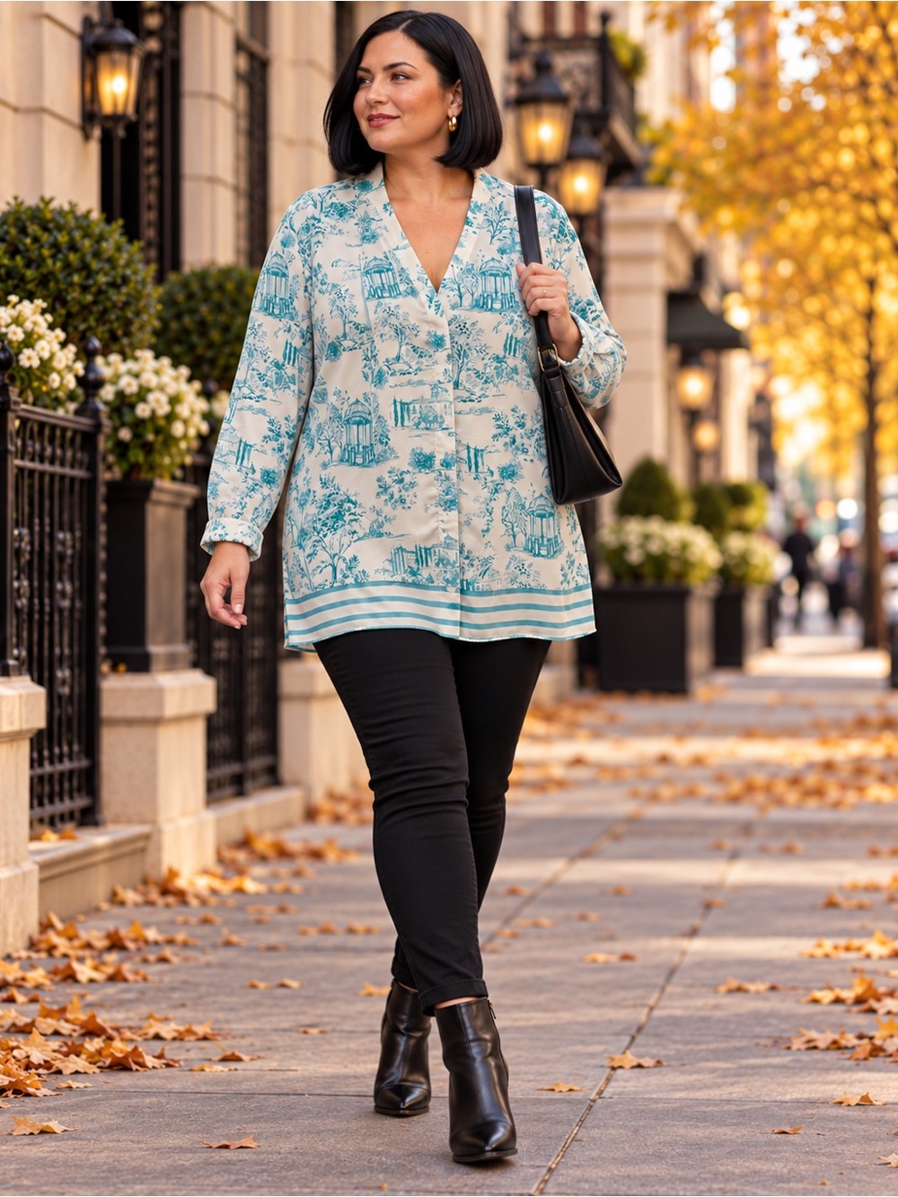 NWT Investments Woman Caroline Turquoise Toile Chiffon Blouse Button Front 2X